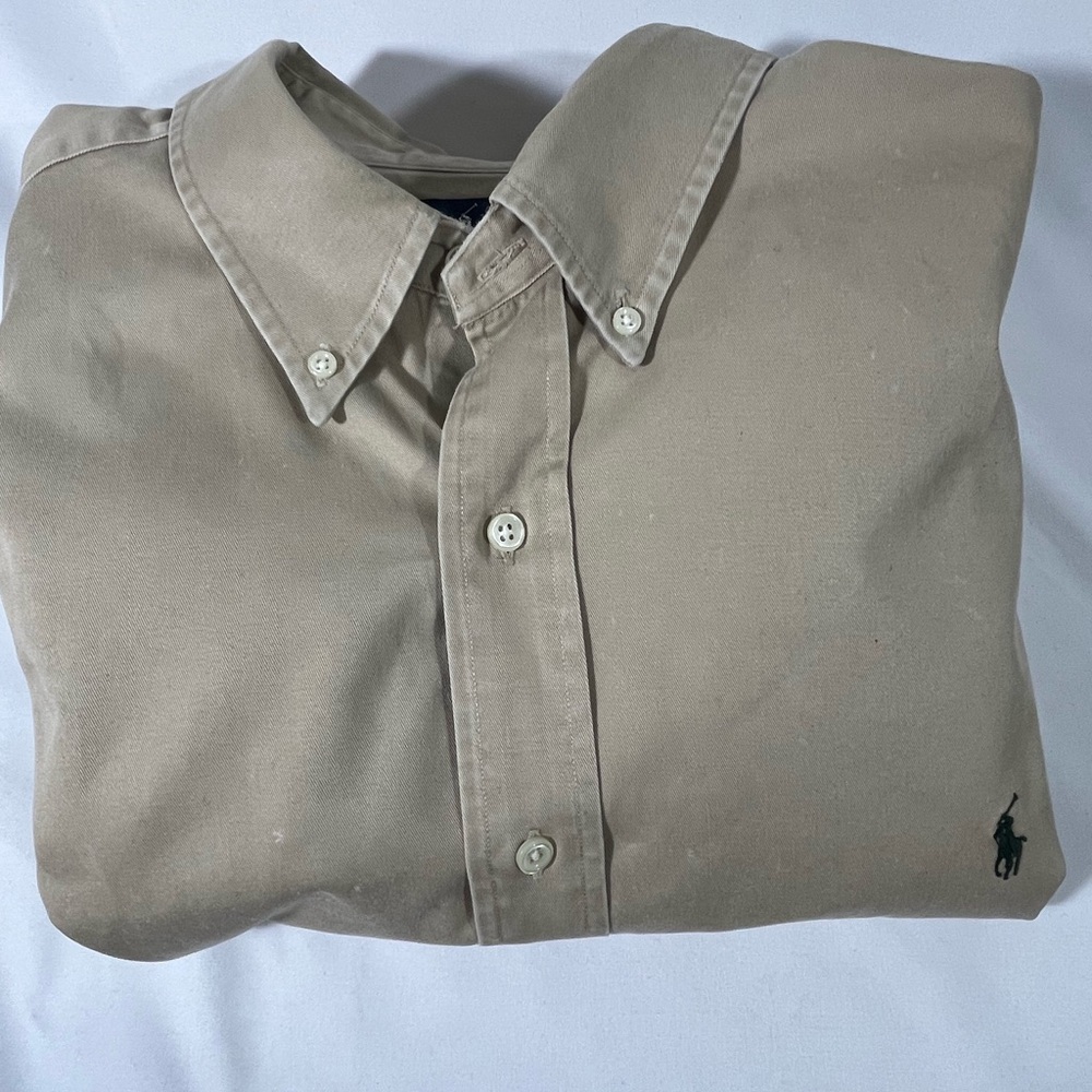 RALPH LAUREN BUTTON DOWN LONG SLEEVE SHIRT 100% COTTON 2X BIG/TALL KHAKI PREOWN
